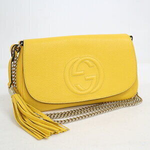 GUCCI Soho Shoulder Bag Tassel Leather Chain Yellow